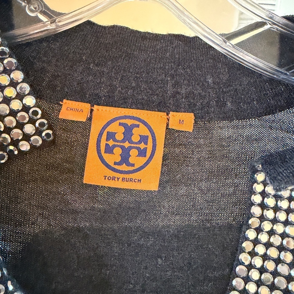 Tory Burch Charcoal V-Neck Tunic with Crystal Accent Size Medium - Picture 4 of 6
